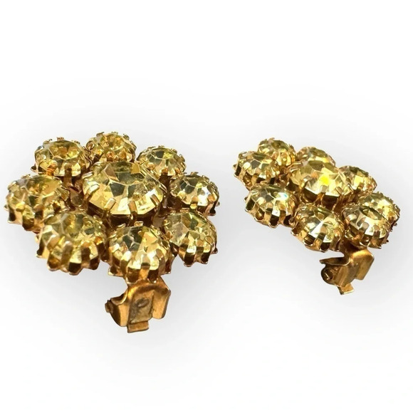 VTG | Rhinestone Clip Earrings & Brooch - Picture 4 of 7